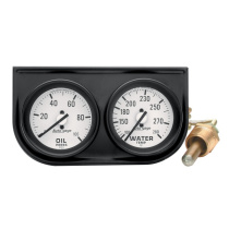 Mätarkonsol Oljetryck/Vattentemp 2'' 100PSI/280ºF WHT DIAL BLK BZL AUTOGAGE